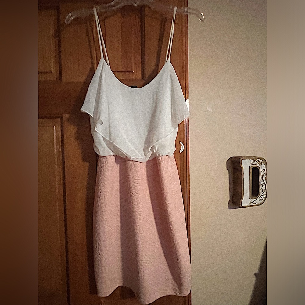 Girls Tank White Ruffle Top w Light Pink Fitted Dress